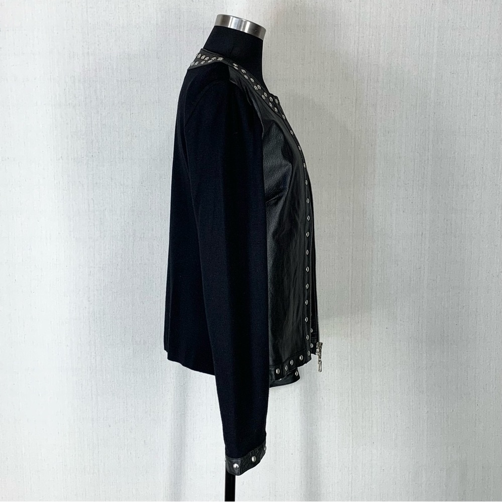 Caprice~Women's Full Zip Studded Leather & Knit Combo Moto/Biker Jacket~Sz L - Picture 6 of 16